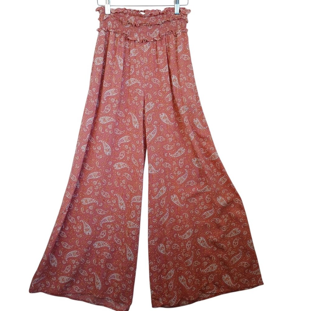 Patrons‎ of Peace Wide Leg Pants Peach Paisley Print Pull On Womens Small